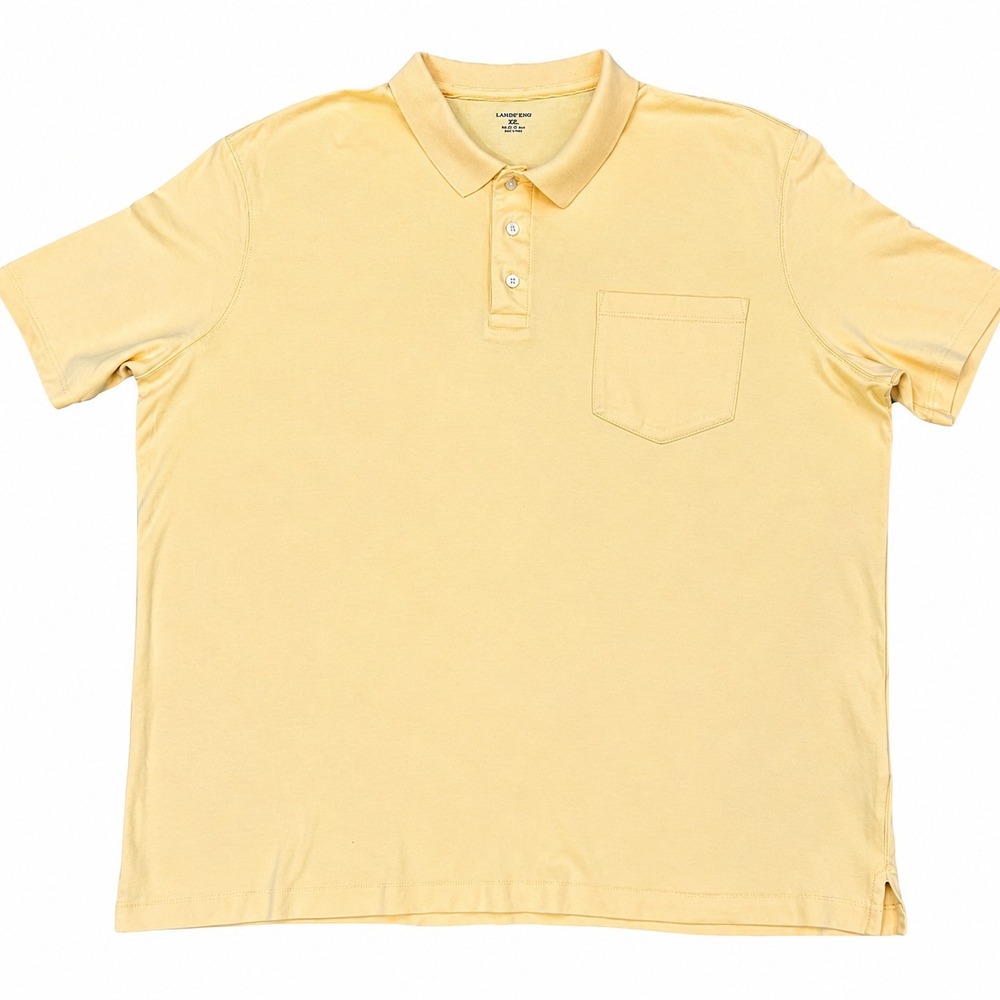 Vintage Lands End Polo Shirt Mens XXL Yellow Supima Cotton Pocket Short Sleeve